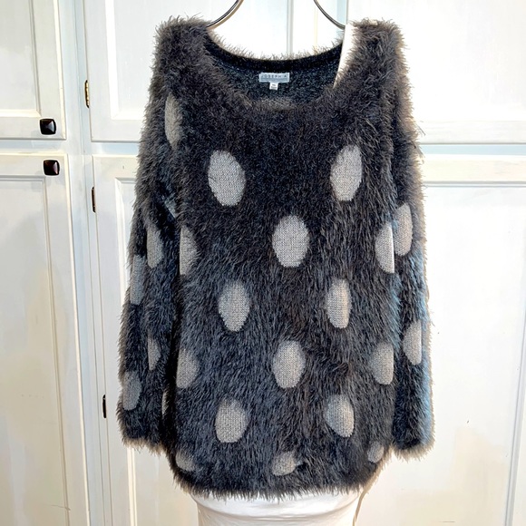 JOSEPH A.  Bluish Grey silver-grey large circle Polka Dots Fuzzy Furry Sweater - Picture 1 of 9
